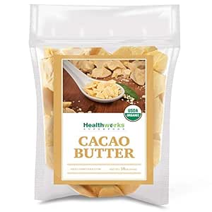 Healthworks Organic Cacao Butter 1 lb - Raw, Unrefined, Non-GMO, Keto & Vegan