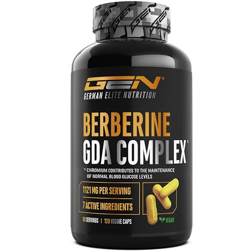 Berberin HCL Komplex - Hochdosiert mit 1121 mg pro Tagesportion - GDA Formel mit 7 aktiven Inhaltsstoffen - 120 Kapseln - Vegan