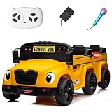 24V 2 Seater Ride on School Bus 4WD Kids Ride on Car, 6 Wheels Battery Powered Car w/Remote Control, Electric Cars for Kids to Drive, LED Light, Music, Bluetooth for Boys & Girls