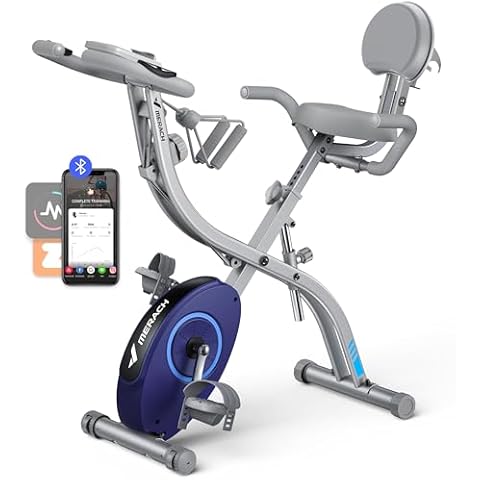 MERACH Folding Exercise Bike for Home - 4 in 1 Magnetic Stationary Bike with16-Level Resistance, Exclusive APP, 300LB Capacity and Large Comfortable Seat Cushion Cover