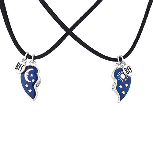 LUX ACCESSORIES BFF Crescent Moon Sun Blue Broken Heart Black Strand Necklaces2