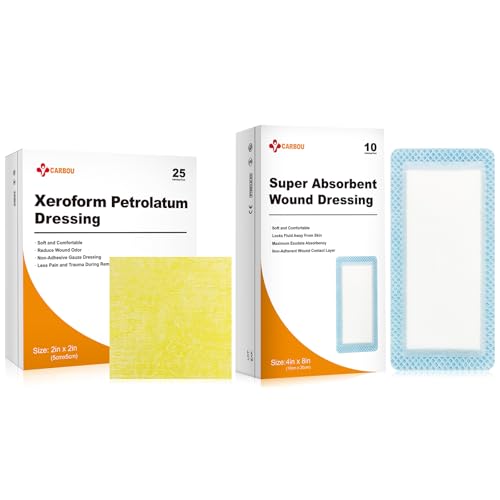 Carbou Medical Xeroform Petrolatum Dressing 2"x2" (Pack de 25) + Super Absorbent Wound Dressing 4"x8" (Pack de 10) miniatura 1