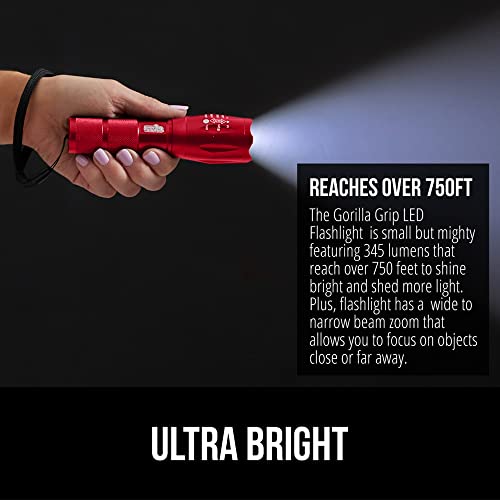 Image of Gorilla Grip Luggage Straps and Tactical Flashlights, Luggage Straps Tightening Belts 2 Pack, Tactical Flashlight Adjustable Mode 2 Pack, Both in Red, 2 Item Bundle