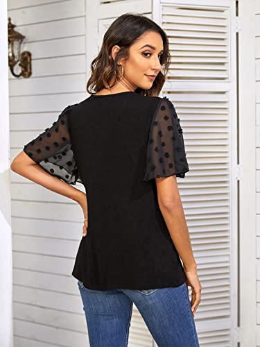 Bmjl Women's Business Casual Top Dressy Work Blouse V Neck Shirt Short Sleeve Summer Tops(L,Black) #TOP1