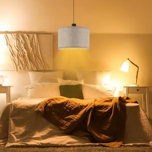 Weewooday Fabric Lampshade for Ceiling with E27 to E14 Adapter Ring Modern Pendant Table Floor Lamp Shades for Bedside Lamp 26 x 18 cm(Grey,2 Set) - Image 5