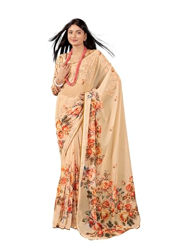 Garden Vareli Floral Printed Slub Taspa Saree With Unstitched Blo...