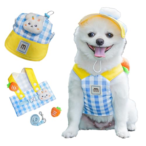 Ursprung 犬 ハーネス 小型犬 おしゃれ パピー リード3セット 日焼け止めキャップ付き かわいい 胴輪 二重引っ張り防止 抜けない 犬用ハーネス 調節可能 着脱簡単 メッシュ素材 通気 軽量 手洗い ペット用品 猫 超小型犬 小型犬 散歩 お出か