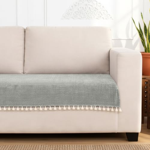 Image of HOMEMONDE 2 Seater Sofa Cover with Tassels |Soft, Durable & Textured Chenille Fabric with Tassels | Sofa Cover Mats for Living Room, Bedroom, Drawing Room & Office (76 X 122 CM, Silver Grey)
