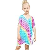 Nidoul Kid Girls Chiffon Unicorn Rainbow Cover-up Beach Swimsuit Coverup Pompom Tassel