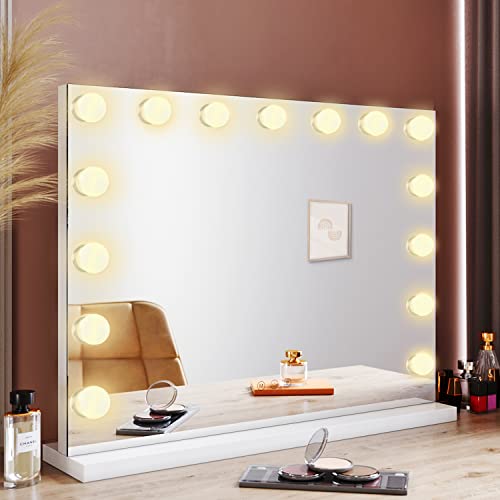 SIRHONA Armoire à Miroir LED Maquillage Lumineux Miroir Maquillage Hollywood avec15 Ampoules 3 Couleurs Lumières Ajustables 58x45.5 cm Cover