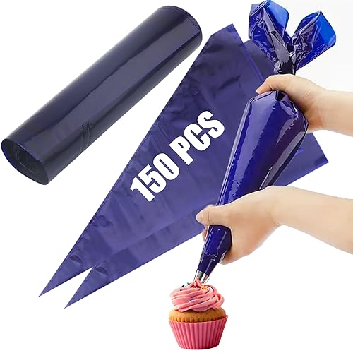 ZEONHEI 150 Pcs 20 Inch Large Piping Bags, Thick Icing Piping Bags, Disposable Piping Bags for DIY Cake Decorating, Dark Blue, Easy to Tear Off, Roll of 50 Pcs