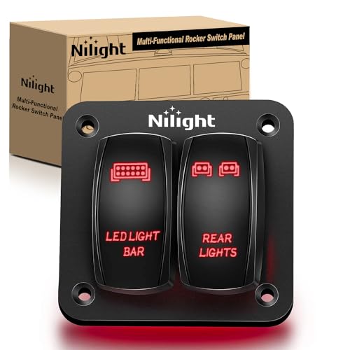 Nilight 2 Gang Rocker Switch Panel LED Light Bar Switch Rear Lights Switch 12 24V DC Red Switches 5Pin ON Off Pre Wired Toggle Switch Panel for Cars ATVs UTVs,2 Years Warranty