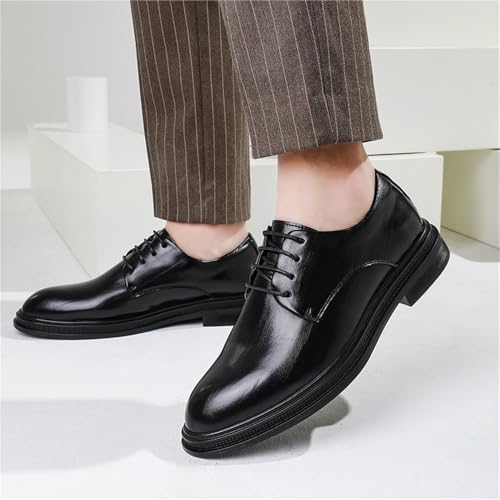 Men's Lace up Dress Shoes Pointed Toe Elevator Genuine Leather Oxfords Comfortable Slip Formal Business Casual Work Wedding Shoes for Autumn2