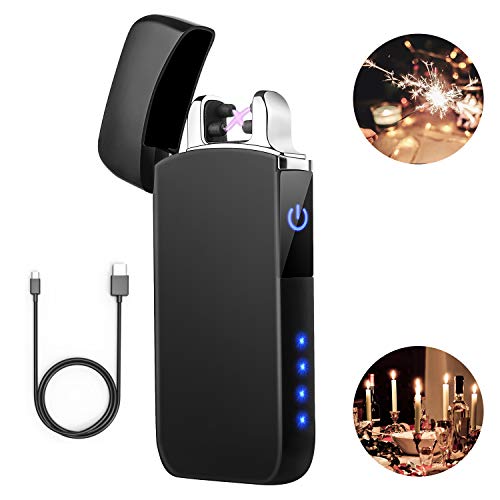 Lighter TECCPO Double Arc Lighter Windproof USB Lighter with Touch Switch, LED Power Indicator - TDEL02P