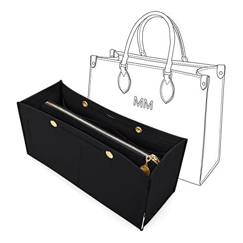 LEXSION Felt Purse Organizer Insert,Handbag Organizer with Detachalbe Zipper Pocket for ONTHEGO GM,3 Size 8034 Black Large Cover
