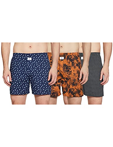 Image of Longies Men's 100% Cotton Pack of 3 Printed Regular Boxer Shorts Ultra-Comfortable Men's Boxer Shorts Pack of 3 100% Super Combedc Cotton Boxers with One Side Pocket