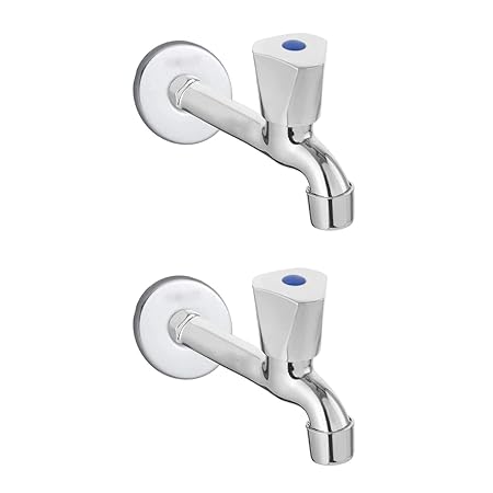 Cossimo Stainless Steel Trio Long Body Bib Cock Tap for Bathroom, Chrome, Silver (1/2