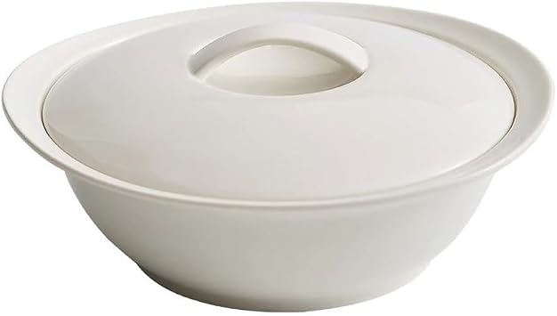 Serving Dishes Simple White Ceramic Soup Bowl, Household Soup Basin with Lid, High-end Hotel Club Tableware Dinner Bowls