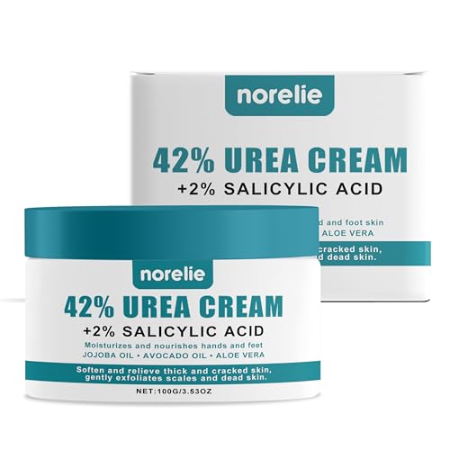 Norelie Urea Cream 42% with 2% Salicylic Acid - Foot and Heel Moisturizer for Dry, Cracked Skin - Non-Greasy Hydrating Cream for Feet, Hands, and Elbows, Softens Calluses and Rough Skin, 3.53oz