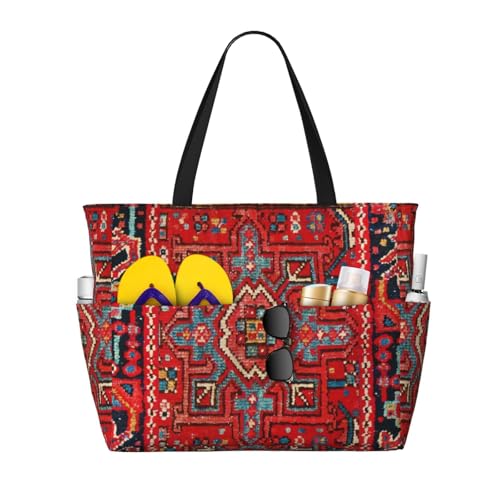 Persian Rug Design Beach Bag Women Tote Bag Pool Bag With Zipper For Gym Grocery Travel With Wet Pocket