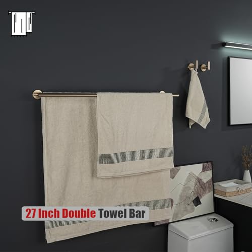 JQK Double Bath Towel Bar, 30 Inch 304 Stainless Steel Thicken 0.8mm Towel Rack for Bathroom, Towel Holder Champagne Bronze Wall Mount, Useable Length 27 Inch, TB100L27-CB by JQK - Image 5