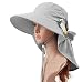 Auch Adjustable Quick-drying Outdoor UV Spf 50+ Large Brim Visor/Boonie/Sand Beach Sun Hat with Net Protection for Women w/Horsetails(Gray)