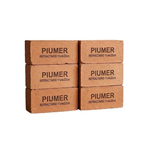 Piumer Ladrillos Refractarios de Cerámica, 11x4x22 cm, para Chimeneas y Barbacoas, 6 Unidades