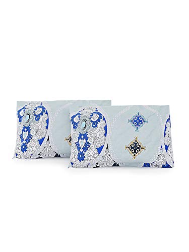 Image of Swayam Pure Cotton King Fitted Bedsheet with 2 Pillow Covers | Size 72 x 78 x 10 inch | 160 TC | Ethnic Motifs Design | Soft Breathable Bed Sheet | Comfortable & Durable for Bedroom - Grey