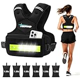 Adjustable Weighted Vest for Women Men, 6-15 Lbs/12-18 Lbs Rucking Vest with LED Light Strips, Weight Vest with 6 Ironsand Weights, and Zipper Pocket for Strength Training, Walking, Running Black