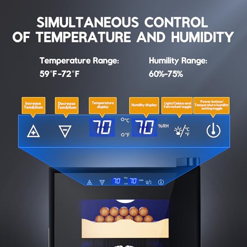 Image of Tylza Cigar Humidor Cabinet 25L, Temp & Humidity Control Electric Humidors for Cigars, 220 Cigars, Digital Hygrometer, Safety Lock, Cigar Humidors with Cedar Wood Drawer Shelves, Cigar Gifts for Men