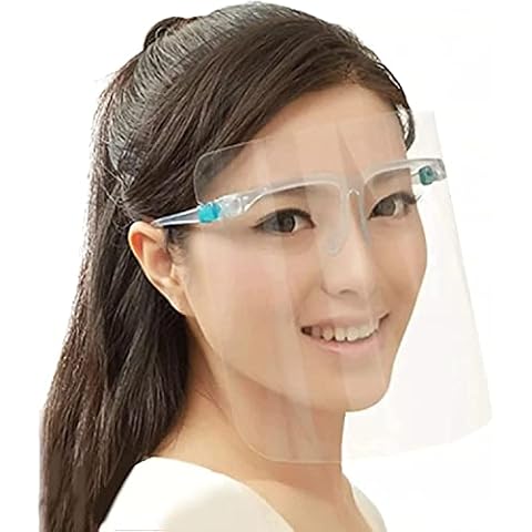 Full Face Protective Shield Visor (5 Pack), Face Shield with Glasses Transparent Face Visor Resistant to Prevent Saliva, Oil Fume, Spitting Anti-Fog Lens for Daily activities and Working (5) Cover