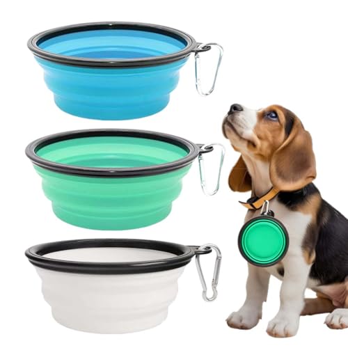 GNALIA Ciotola Portatile Per Cani In Silicone Pieghevole, 2 Pezzi Da Viaggio Con Moschettone, Per Cibo E Acqua, Capacità 350Ml, Colore Azzurro E Verde