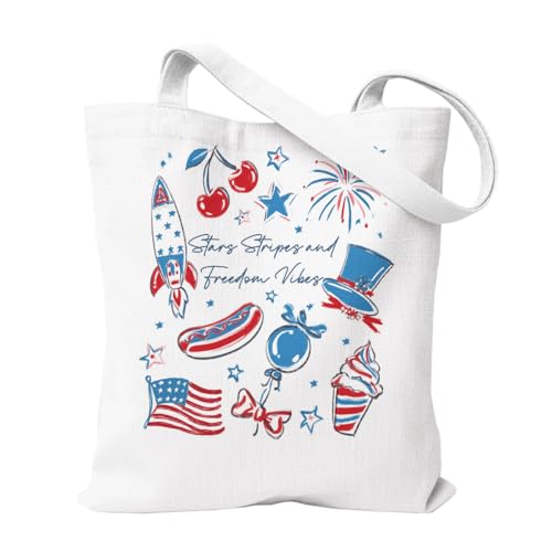 Bolso tote de lona patriótico con estrellas y rayas, regalo para el 4 de julio, ideal para verano, playa y fiestas, 35 x 40 cm miniatura 1