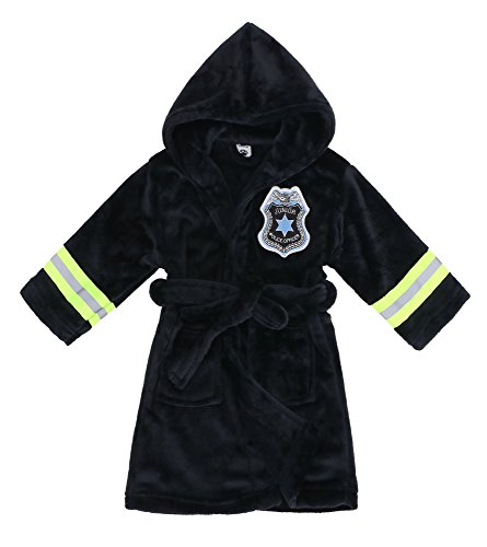 Girls Robe Heroes Policeman Soft Hooded Bathrobe,Patch Black,M(4-6 Years)