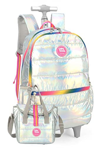 Kit Mochila Rodinha Feminina Pompom Up4You Ref.51619 (PRATA)