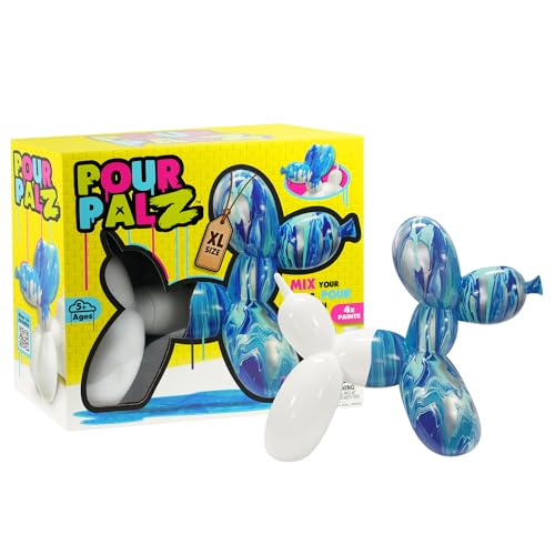 Pour Palz DIY Paint Pouring Kit 1 XL Balloon Dog 4 Acrylic Pour Paints Mixing Cups & Tools Create Unique Marbled Art Fun Hands-On Craft Kit for Kids & Adults Ocean Blue Ages 5+