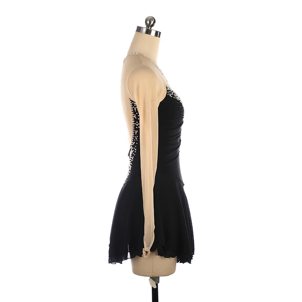 Eiskunstlaufkleider Damen Mädchen Eislaufkleid Blau Langarm Gymnastik Wettbewerb Performance Kostüm für Rollentanz Rock Ballett Kleid