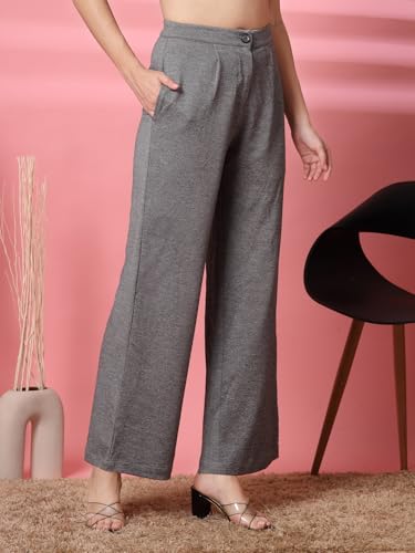 Image of OOMPH! Women's Straight Fit Mid Rise Korean Trousers|Trouser Pants for Women|Elegant Workwear for Office, College & Events|Trousers for Woman
