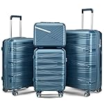 4 Piece Expandable Hardshell Pink Luggage Sets with Spinner Wheels, Lightweight Travel Suitcase Set with TSA Locks, 20 inch Carry On (Peacock Blue, 4 Piece Set (14in/20in/24in/28in))