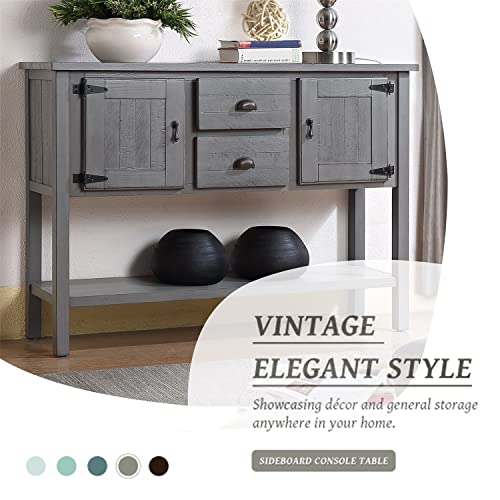 Ywufuart 48'' Solid Wood Sideboard Console Table With 2 Drawers And Cabinets And Bottom Shelf, Retro Design And Abundant Storage Space, For Living Room Kitchen Dining Room(Antique Gray) #TOP6