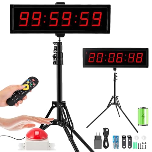 Compte à Rebours, Chronomètre Numérique 6 Chiffres 2,3 Pouces pour Compéritions Jeux Et Salle Sport Trépied Inclus Chronomètre Sport avec Fonction de Compte à Rebours 12/24H Format (Chargez)