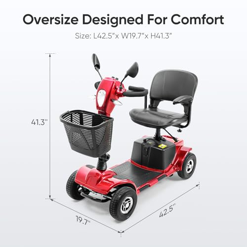 VERPAL 4 Wheel Mobility Scooters with Lights & Rearview Mirror, Power Electric Mobility Scooters for Adult Seniors, 220 lb Capacity Electric Scooter with Basket for Travel, Long Range Battery, Red - Thumbnail 7