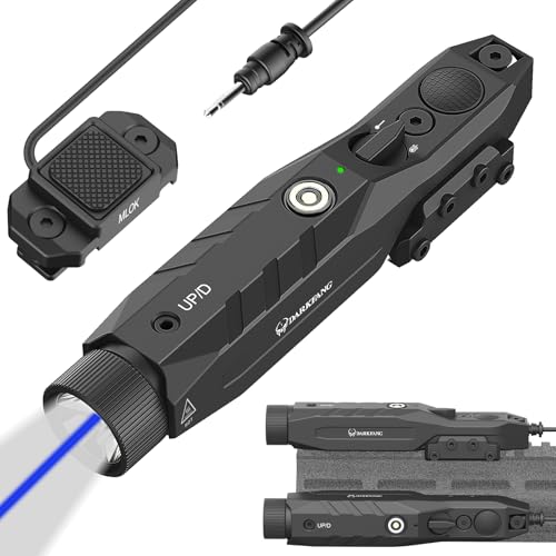 DARKFANG Mlok and Picatinny Flashlight and Blue Laser Combo for Rifle, 1450 Lumen Weapon Light with Remote Pressure Switch