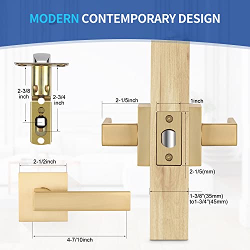 Bonpoly 10 Pack Brass Interior Door Handles, Passage Function, Heavy Duty Hall And Closet Door Knobs, Satin Brass Closet Door Handles For Left Or Right Handing #TOP2