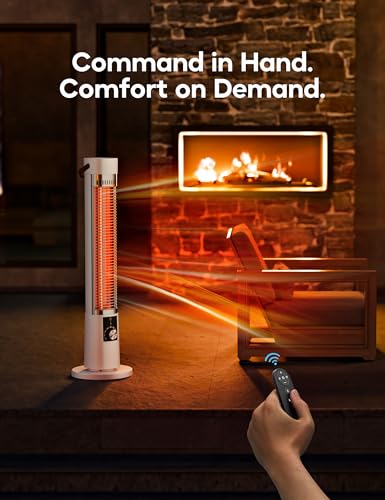 Patio Heater for Outdoor Use, Infrared Electric Outdoor Heater, 1500W Instant Heating, 60-Degree Oscillation, 9 Heat Levels, 9H Timer, Remote, for Garage, Backyard, Large Room, Indoor, 32.2\", White