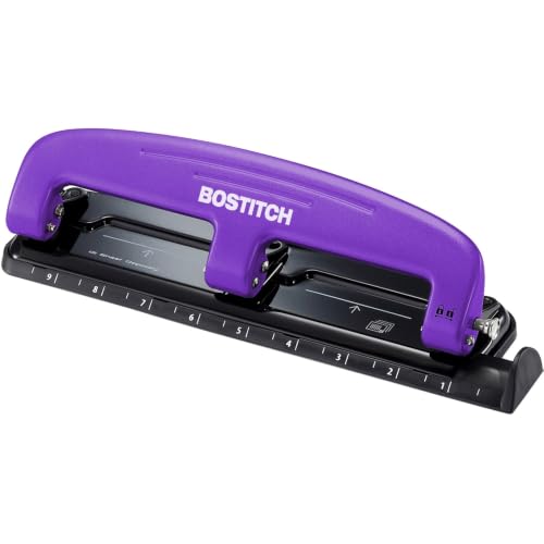 Image of Bostitch Office EZ Squeeze Reduced Effort 3-Hole Punch, 12 Sheets, Purple