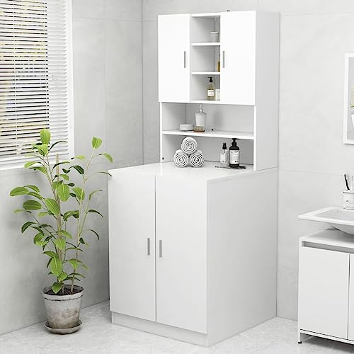 Homgoday Washing Machine Cabinet White 70.5x25.5x90 cm, Dryer Accessory Bathroom Cabinet, Washroom Laundry Room Home Furniture Washer Cupboard Storage Rack Cabinet
