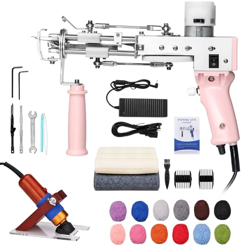 ZOWWFAST Tufting Gun Set mit Teppich Trimmer & Garn & Tufting Tuch, Teppich Tufting Pistolen Set für High-Speed Weben von Teppichen, Tufting Machine Kit DIY Tools- Rosa