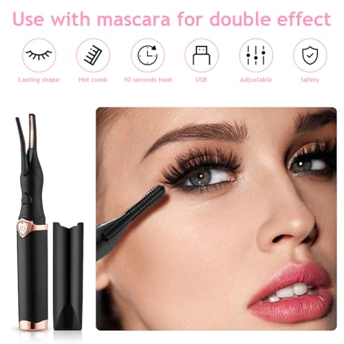 Elektrische Wimpernzange Beheizbar - Beheizbare Wimpernzange mit 3 Temperaturmodi für Lang anhaltenden Lockeneffekt - Lash Curler für Alle Wimpern - Wimpernzange Beheizt mit USB-Ladefunktion (Schwarz)