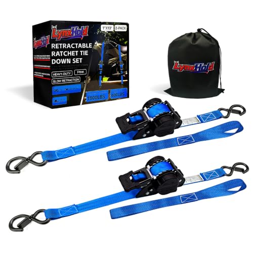 Image of Retractable Ratchet Straps 1 inch x 13 Ft, Bolt-On, 1,800 Lbs, Blue, 2 Pack